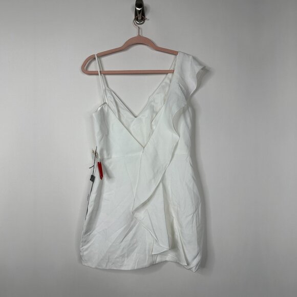 FLAW - Mac Duggal Asymmetrical Ruffle Mini Cocktail Dress  Mac White 10 #A0194 - Picture 9 of 12